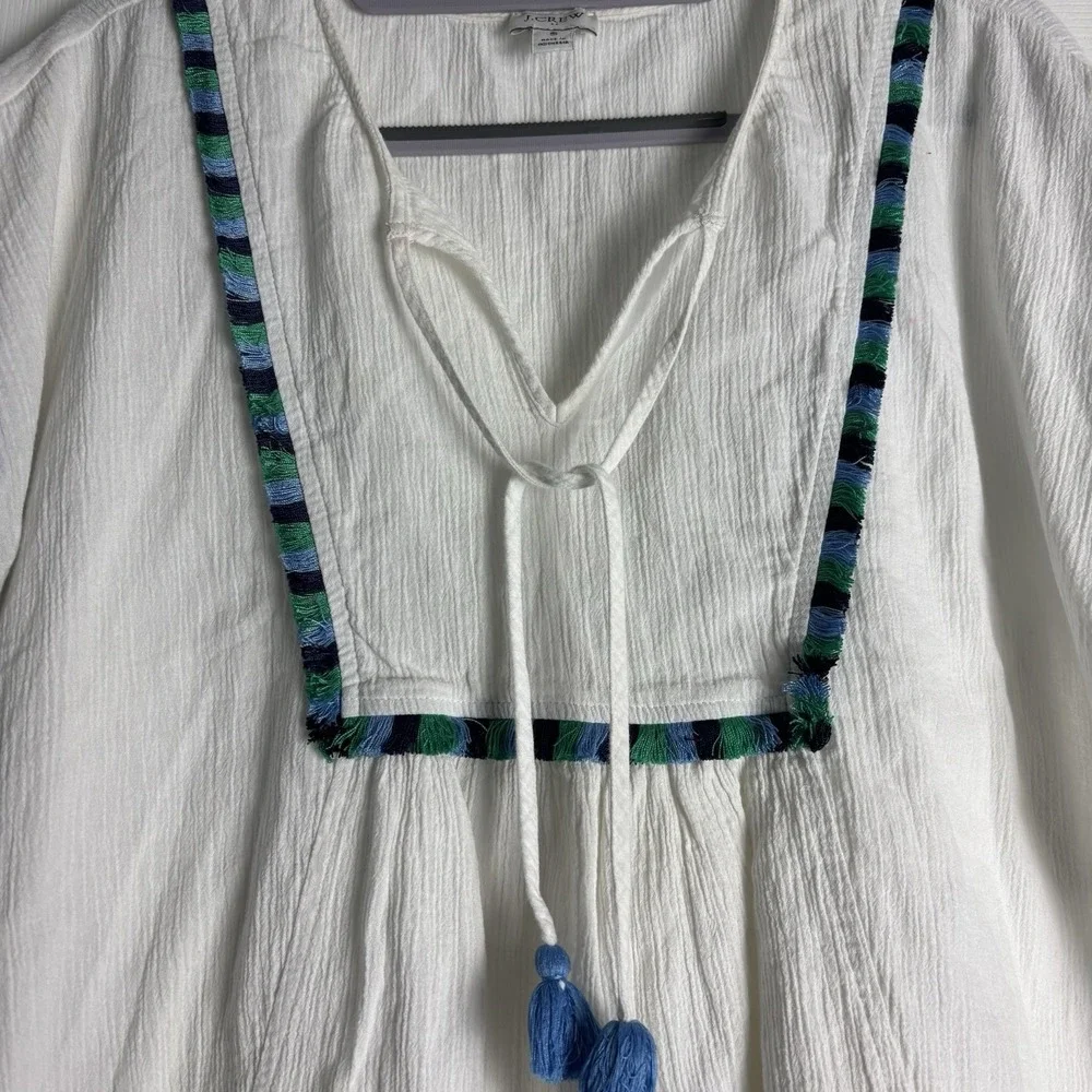 J. Crew‎ S Embroidered Fringe Beach Tunic Top Tassels Cover Up White G4885